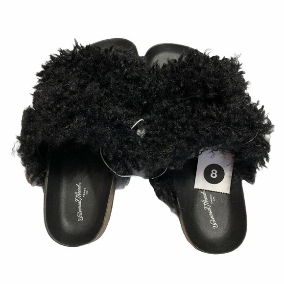 NWT Slides Faux Fur Sandals Womens Size 8 Black Universal Threads Ember Shoes Ne - Picture 1 of 5